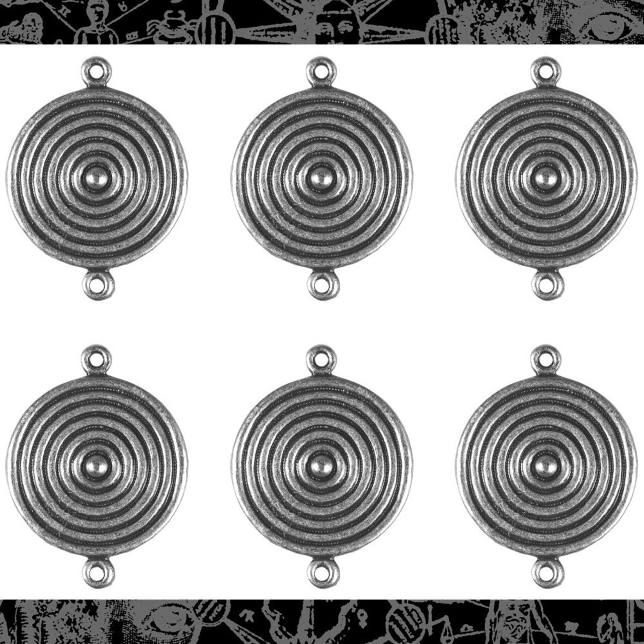 Antiqued Silver Plated Brass Spinner Two Ring Connectors - Set of Six - S-2C81